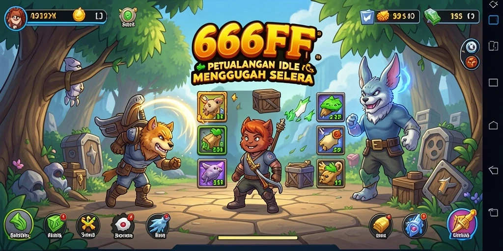 Tampilan screenshot 666FF menampilkan karakter beraksi dalam petualangan Idle yang seru.
