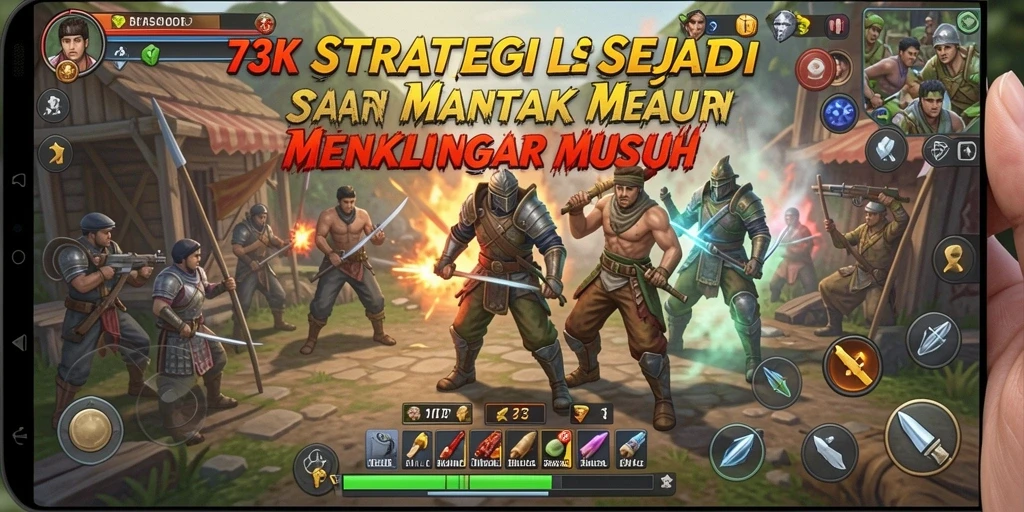 Screenshot gameplay 73K yang menunjukkan pertempuran strategis yang intens.