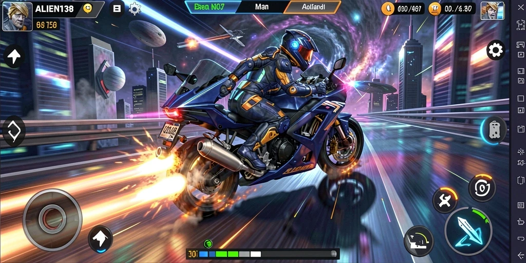 Gameplay balapan motor luar angkasa yang seru dan menegangkan.