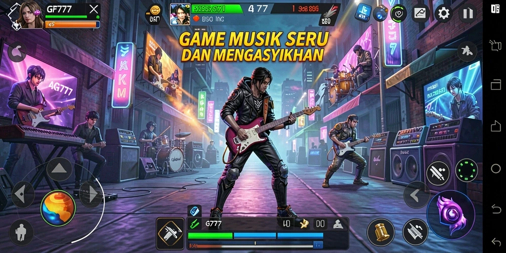 Tampilan gameplay seru di GF777 dengan berbagai genre musik.