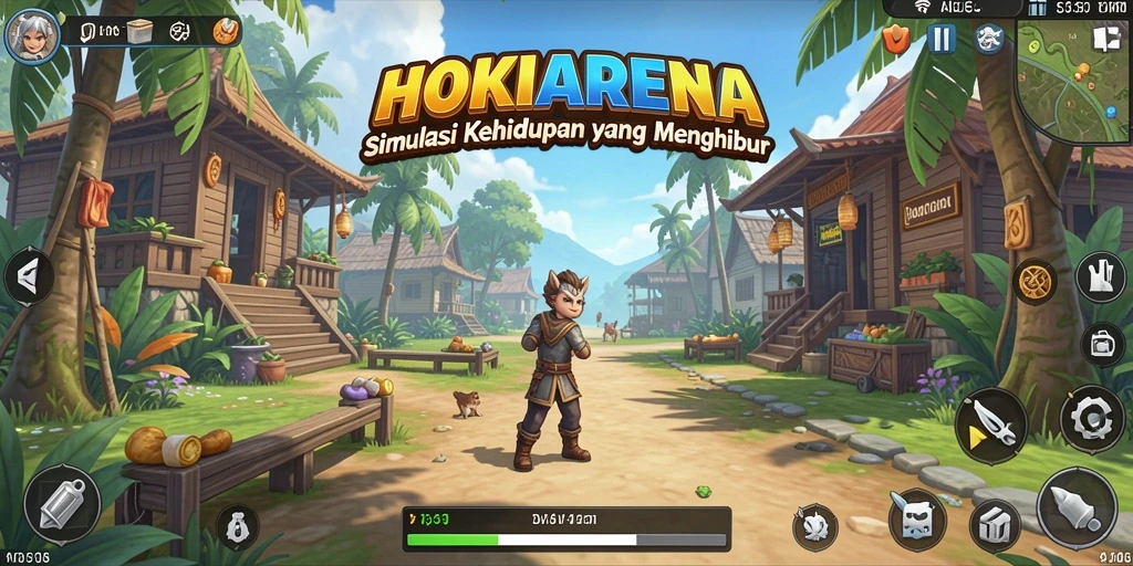 Screenshot HOKIARENA menampilkan gameplay simulasi kehidupan yang interaktif.