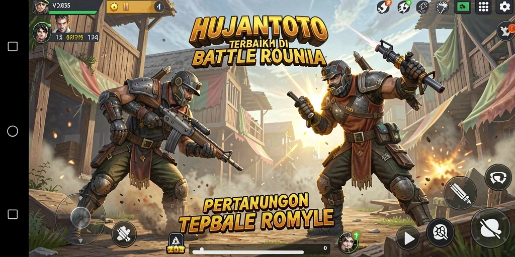 Screenshot menampilkan aksi seru dalam gameplay <strong>HUJANTOTO</strong> di arena Battle Royale.