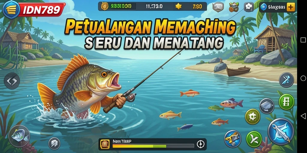 Gameplay <strong>IDN789</strong> yang menampilkan keindahan alam saat memancing.