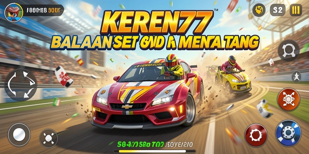 Screenshot gameplay KEREN77 yang memperlihatkan balapan yang mendebarkan.