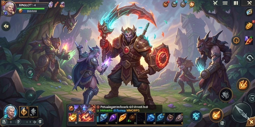 Screenshot gameplay <strong>KINGSLOT</strong> menampilkan aksi seru dalam pertempuran MMORPG.