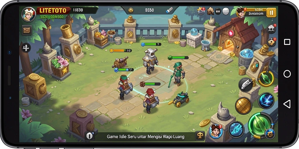 Tampilan gameplay LITETOTO dengan pengelolaan sumber daya yang otomatis.