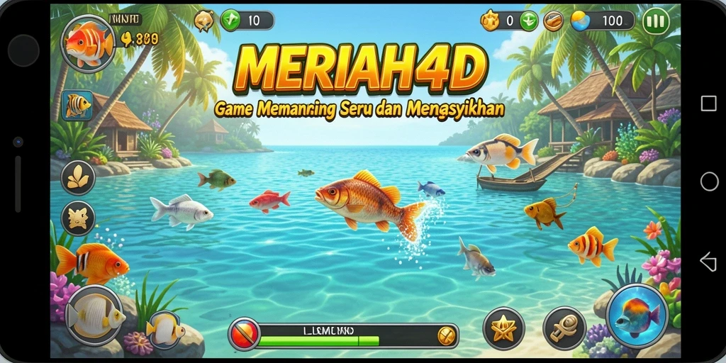 Screenshot gameplay MERIAH4D menunjukkan pemain memancing di lokasi yang indah.