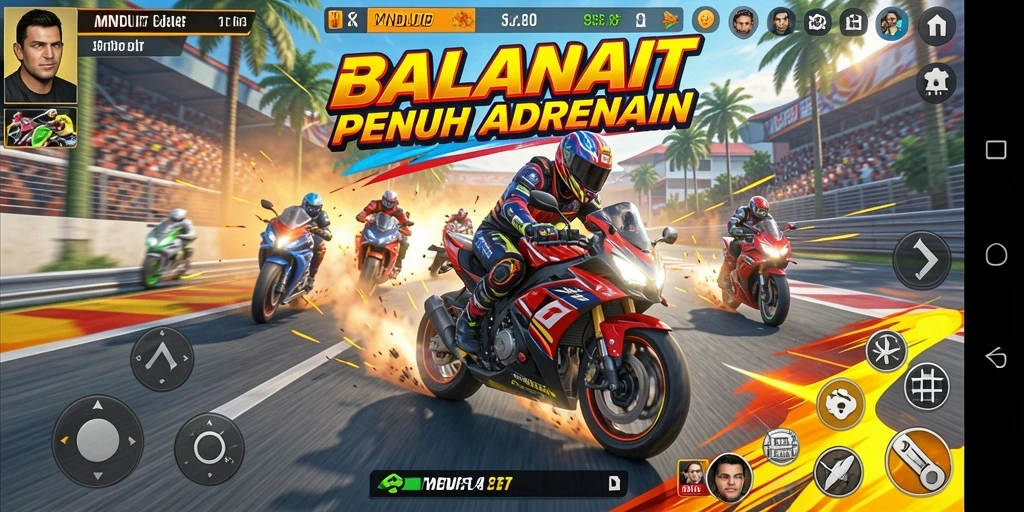 Gameplay seru MNDUIT dengan balapan motor yang menegangkan.