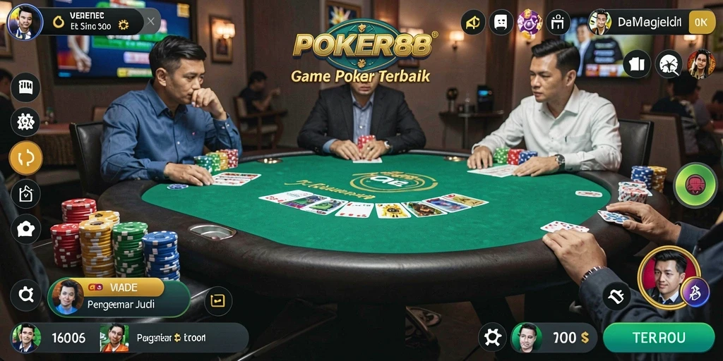 Screenshot POKER88 menampilkan aksi seru permainan poker.