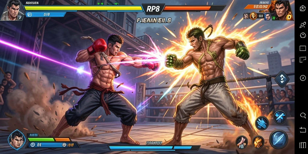 Gameplay RP8 dengan pertarungan yang intens dan karakter unik.