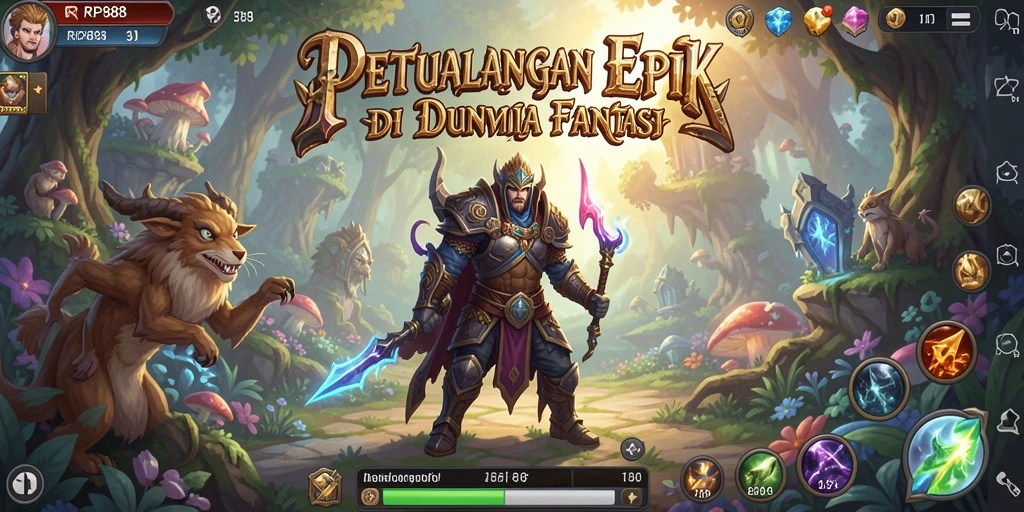 Screenshot utama RP888 menunjukkan aksi pertarungan spektakuler dalam permainan RPG.