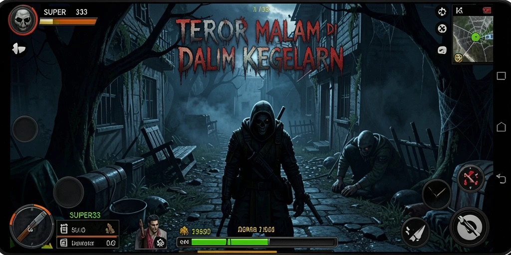 Screenshot menampilkan gameplay horror yang penuh ketegangan di SUPER33.