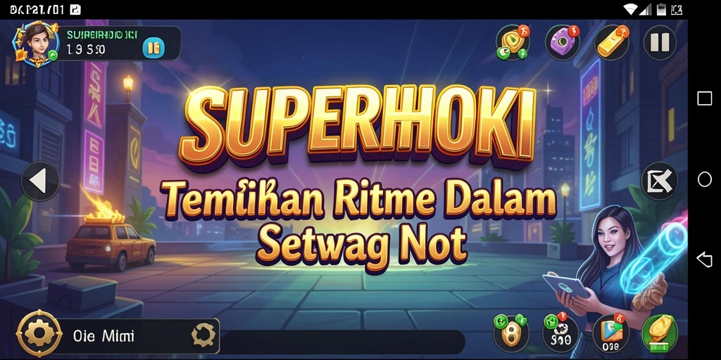 Tangkapan layar gameplay SUPERHOKI dengan aksi musik yang menarik.