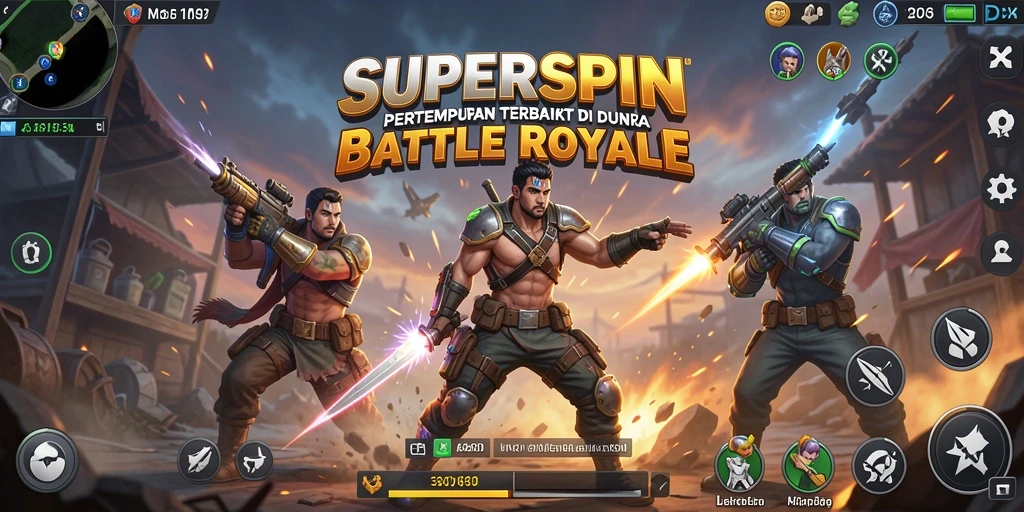 Gameplay SUPERSPIN yang seru dan mendebarkan dalam aksi Battle Royale.